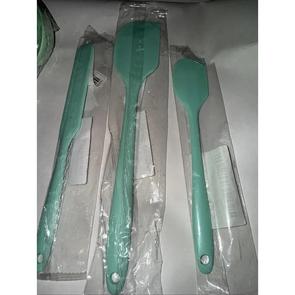 Set Of Three Mint Green Silicone Spatulas With FREE Bonus Plastic Ladle